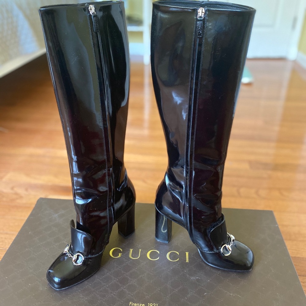 Gucci twiggy horse-bit boot with box